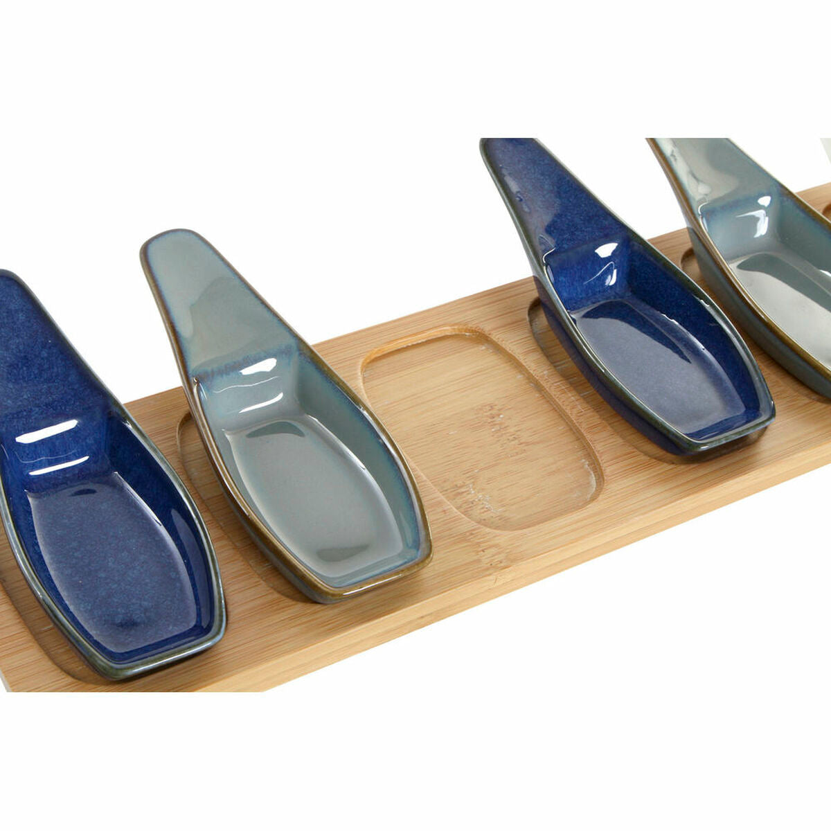 Set Antipasto DKD Home Decor Blu, Verde e Beige in Bambù, Porcellana e Plastica