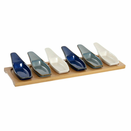 Set Antipasto DKD Home Decor Blu, Verde e Beige in Bambù, Porcellana e Plastica